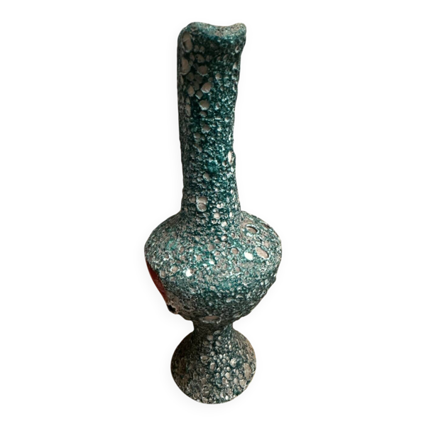 Pichet/ Vase céramique écume des mers vert et émaillée rouge