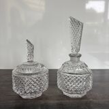 Pair of crystal-style cut glass bottles – retro/vintage dressing table