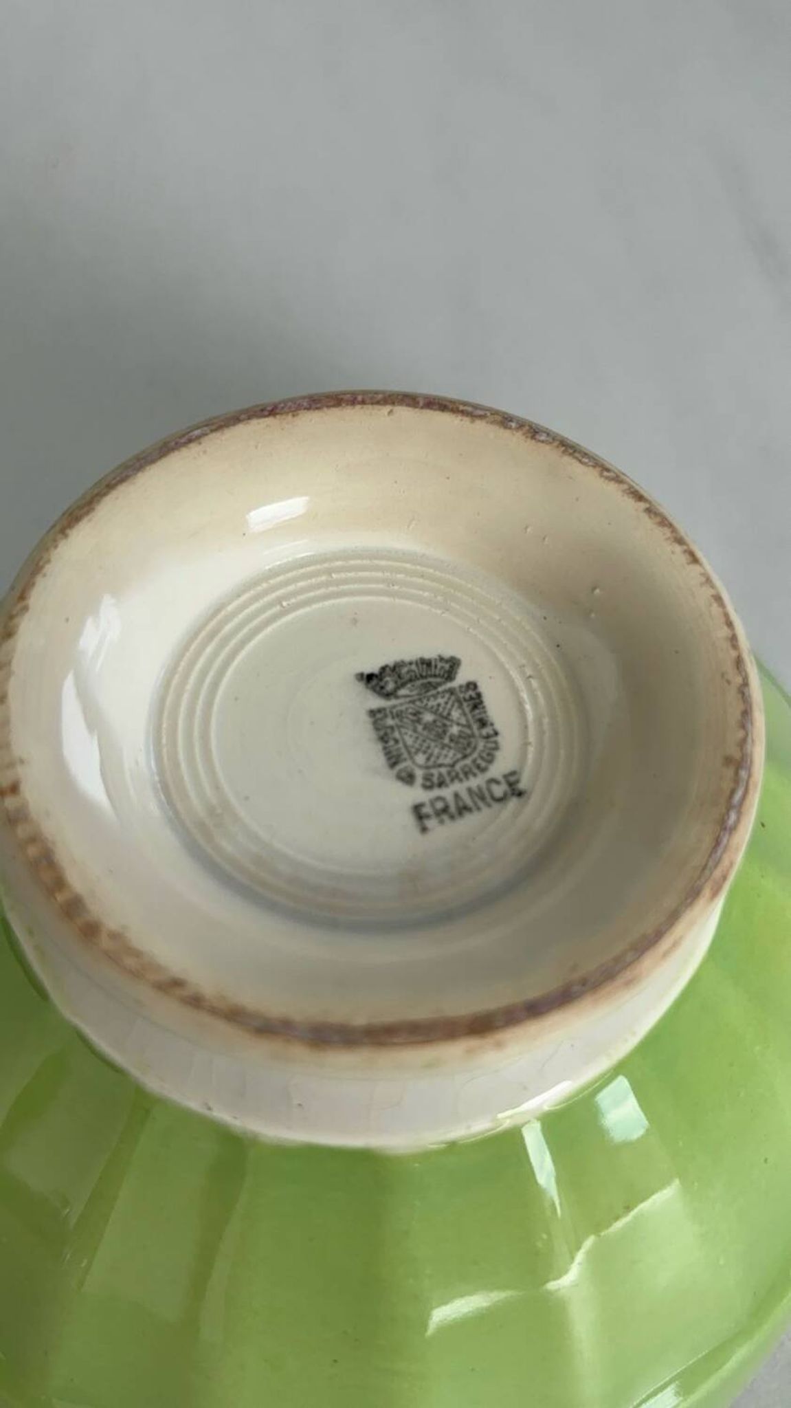 Antique bowl Digoin Sarreguemines France | Vintage green earthenware bowl