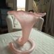 Large satin glass cornucopia vase "pâte de verre" frosted pink - Art style
