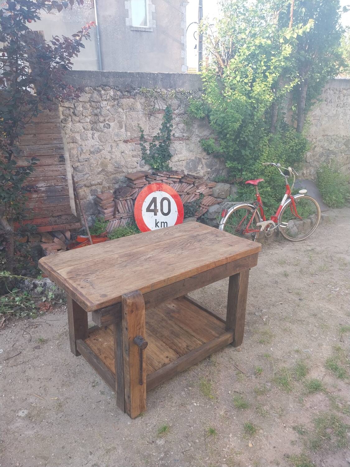 Wooden island table workbench