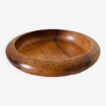 Empty round hollow flat bowl pocket in teak wood