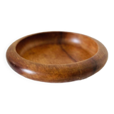 Empty round hollow flat bowl pocket in teak wood