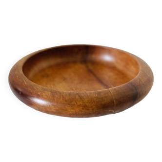 Empty round hollow flat bowl pocket in teak wood