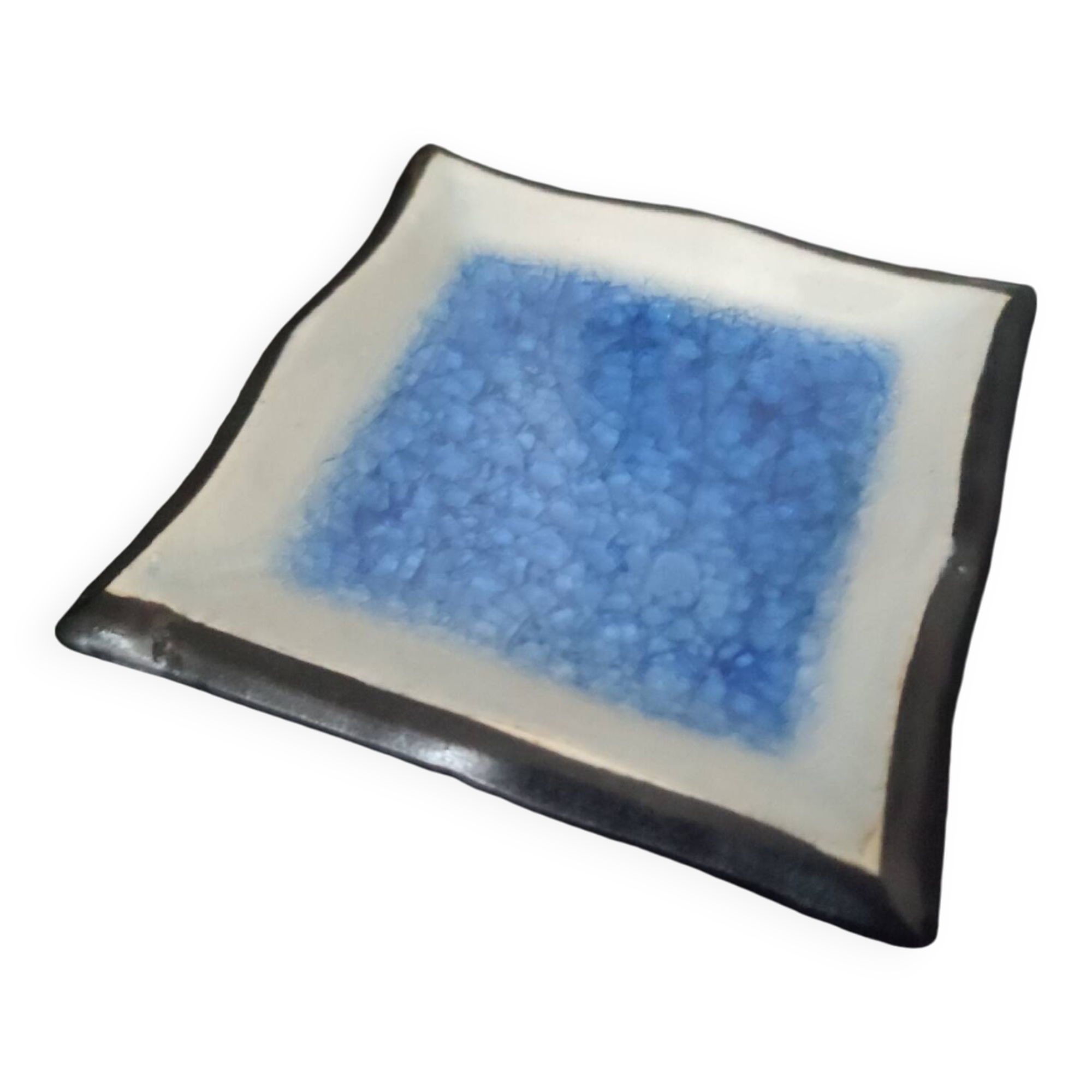 Handmade cracked blue ceramic ashtray