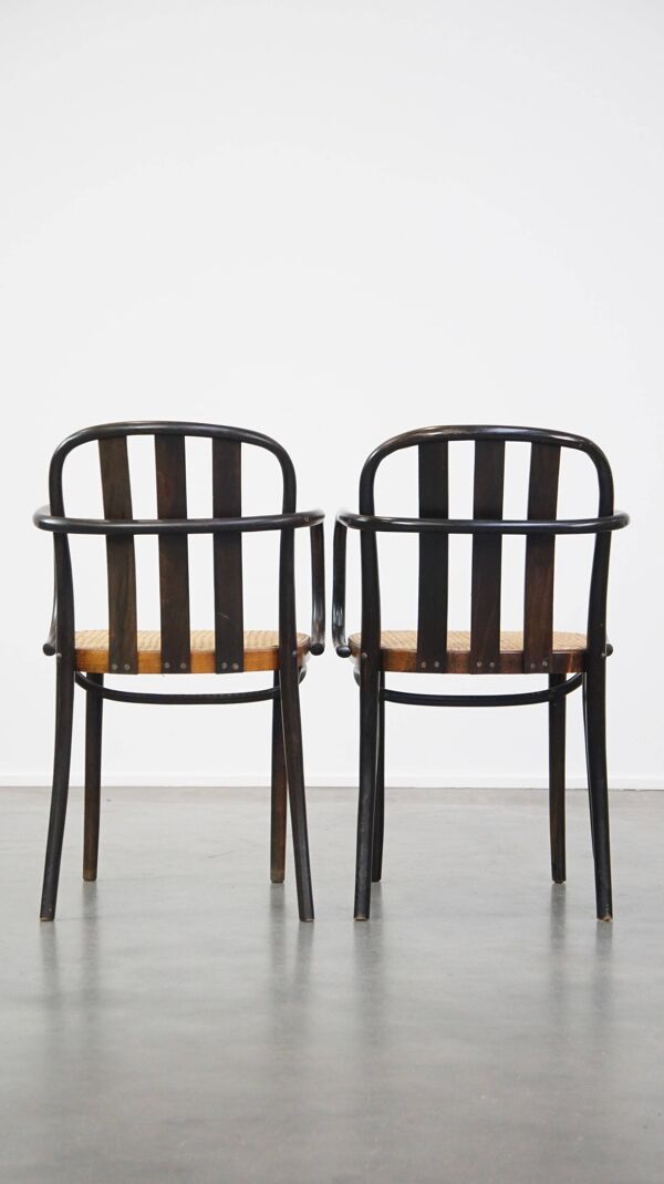 Lot de 4 chaises de salle à manger/bistro au design vintage en bois avec sièges tissés