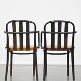 Set of 4 vintage wooden design dining/bistro chairs with woven seats