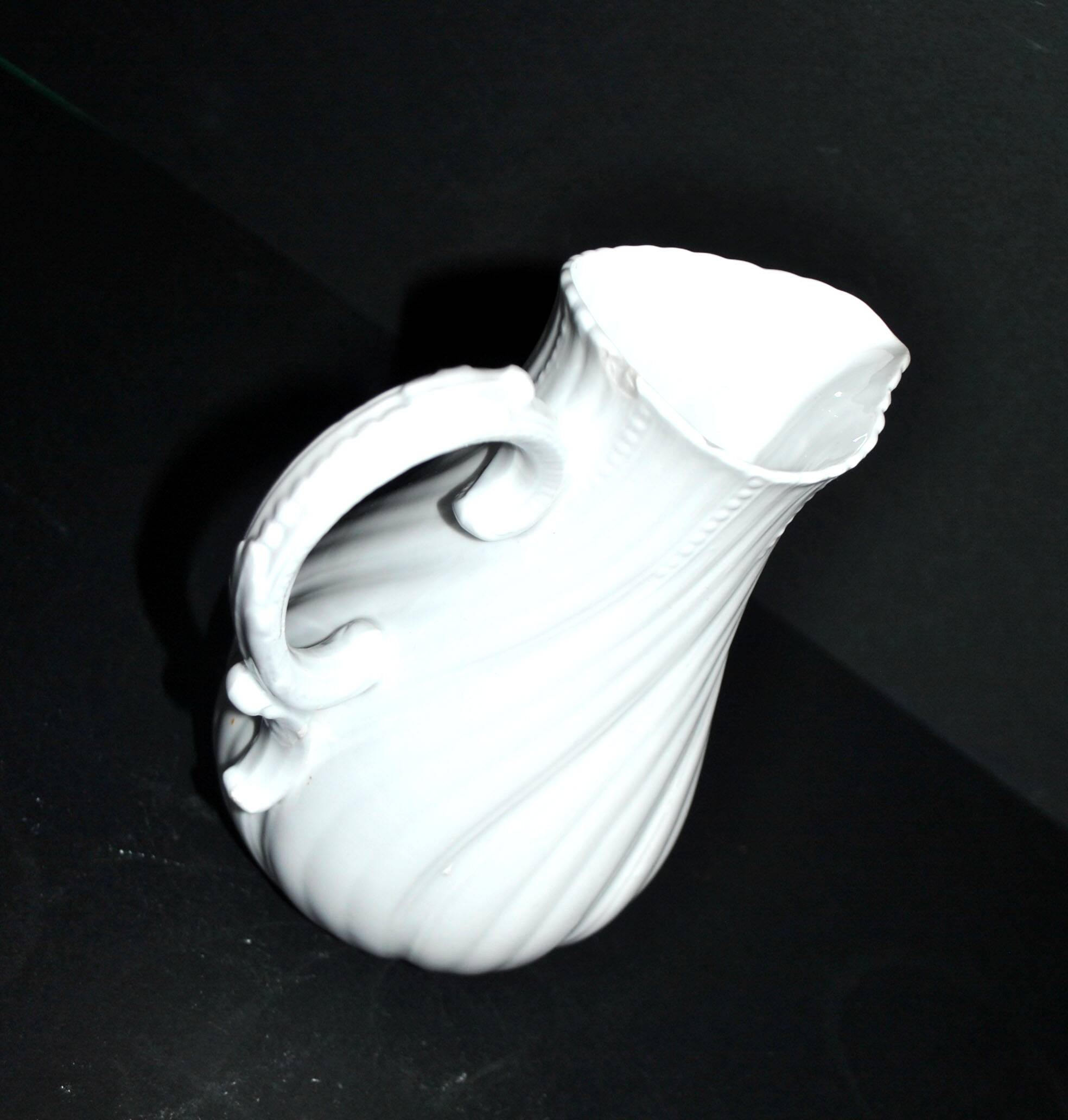 Antique Sarreguemines porcelain pitcher, plain Viennese pattern