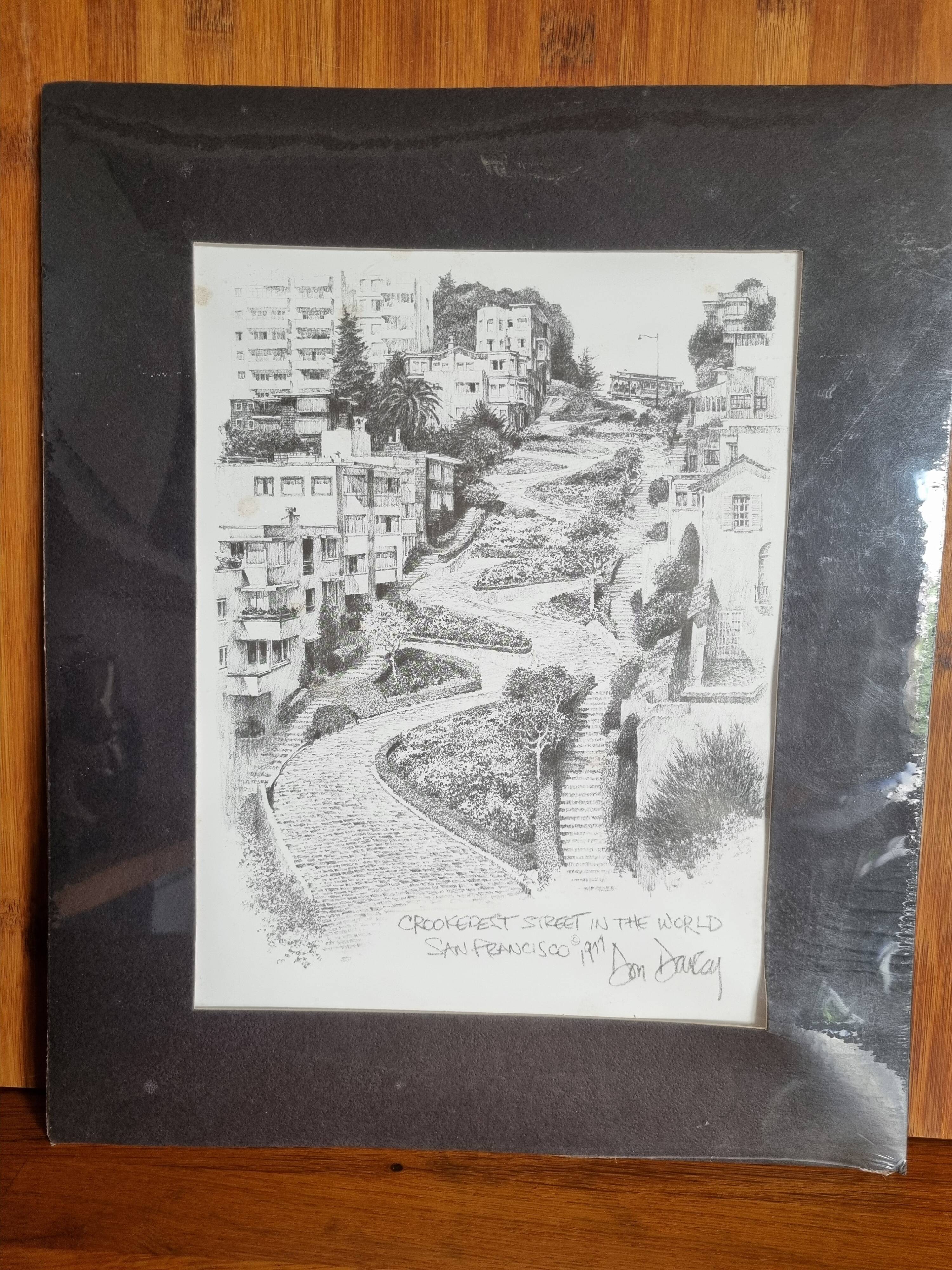 Engraving by Don Davey The Crookedest Street in the World San Francisco 1977