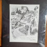 Engraving by Don Davey The Crookedest Street in the World San Francisco 1977