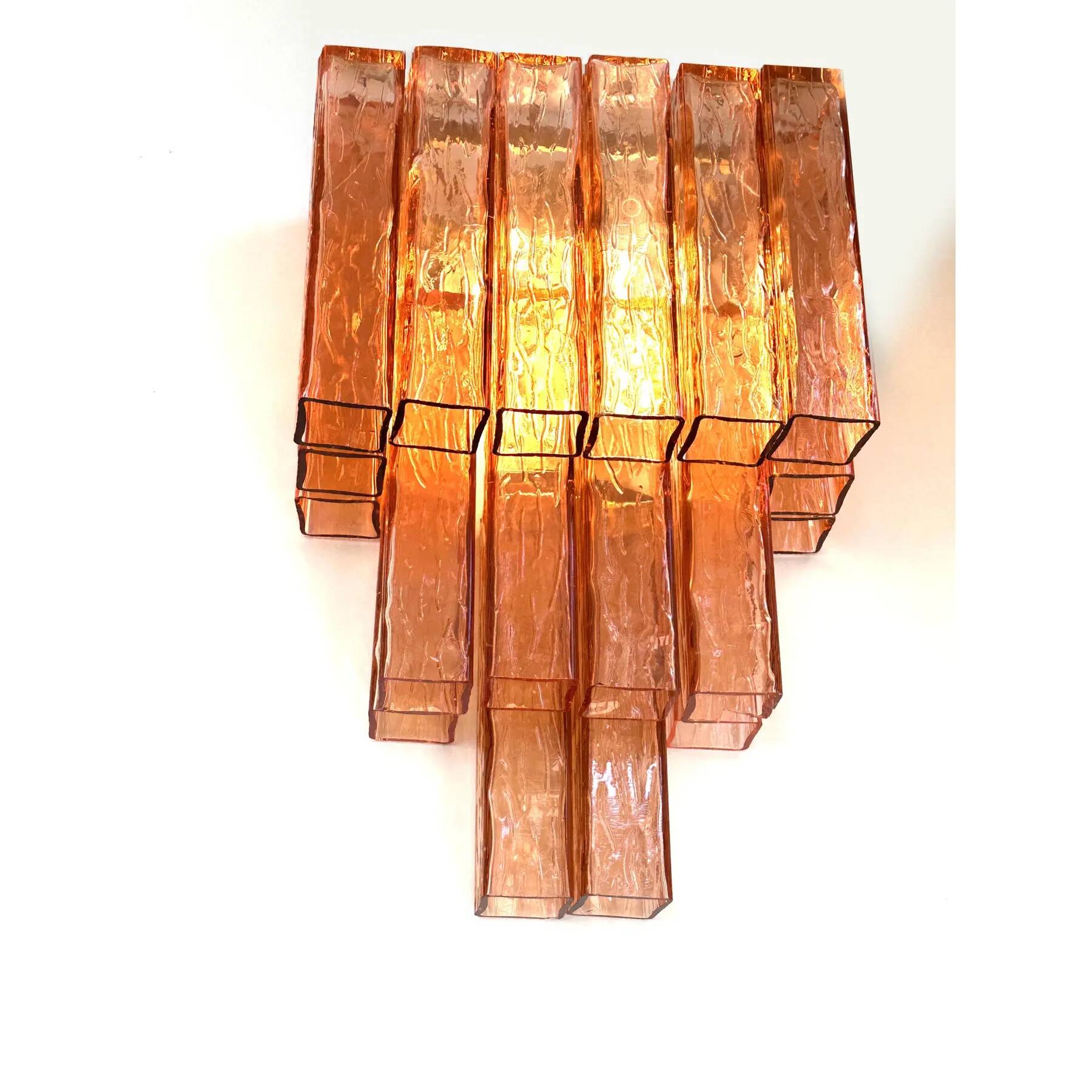 Luxury Italian Amber-Rosè “Squared” Murano Glass Gold Wall Sconces -Set of