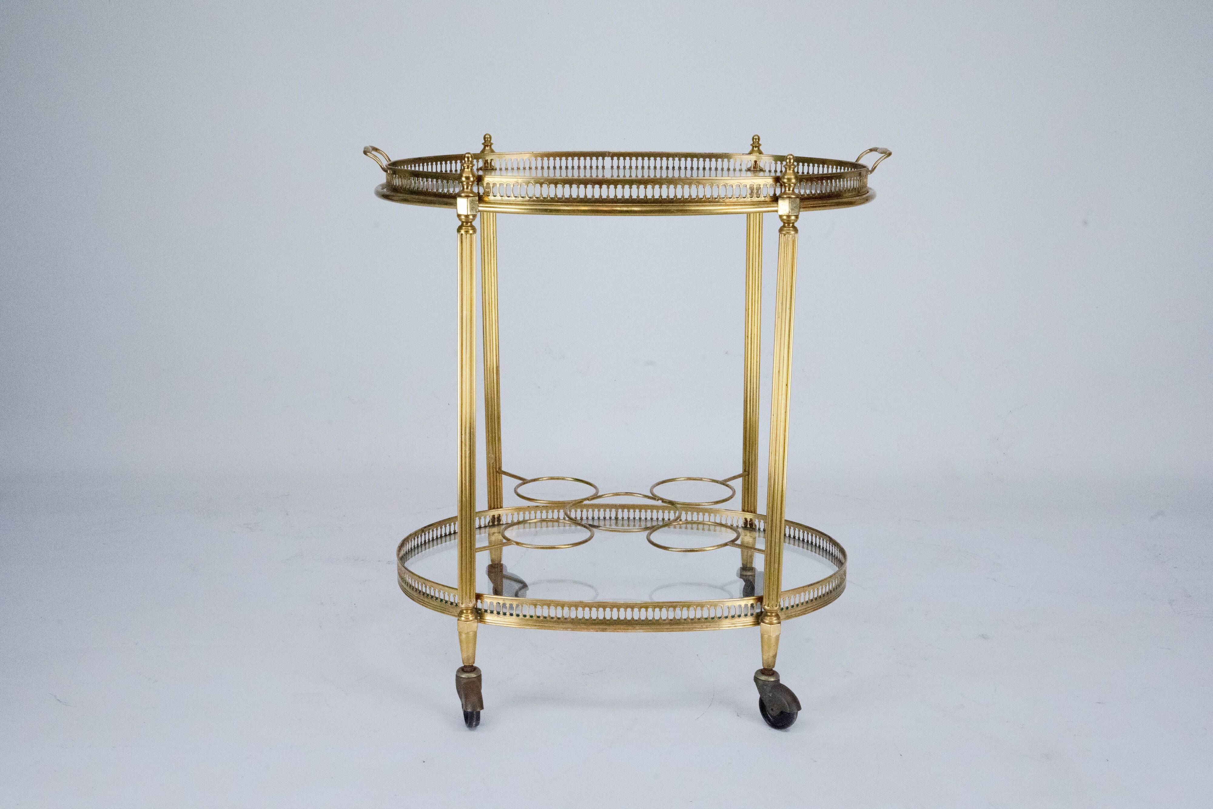 Small Mid-Century Italian Brass Bar Cart with Removable Tray, 1950s