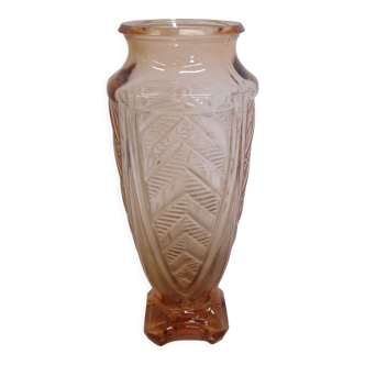 Art Deco pink blown glass vase
