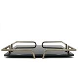 Hollywood regency black glass tray, France 1970s
