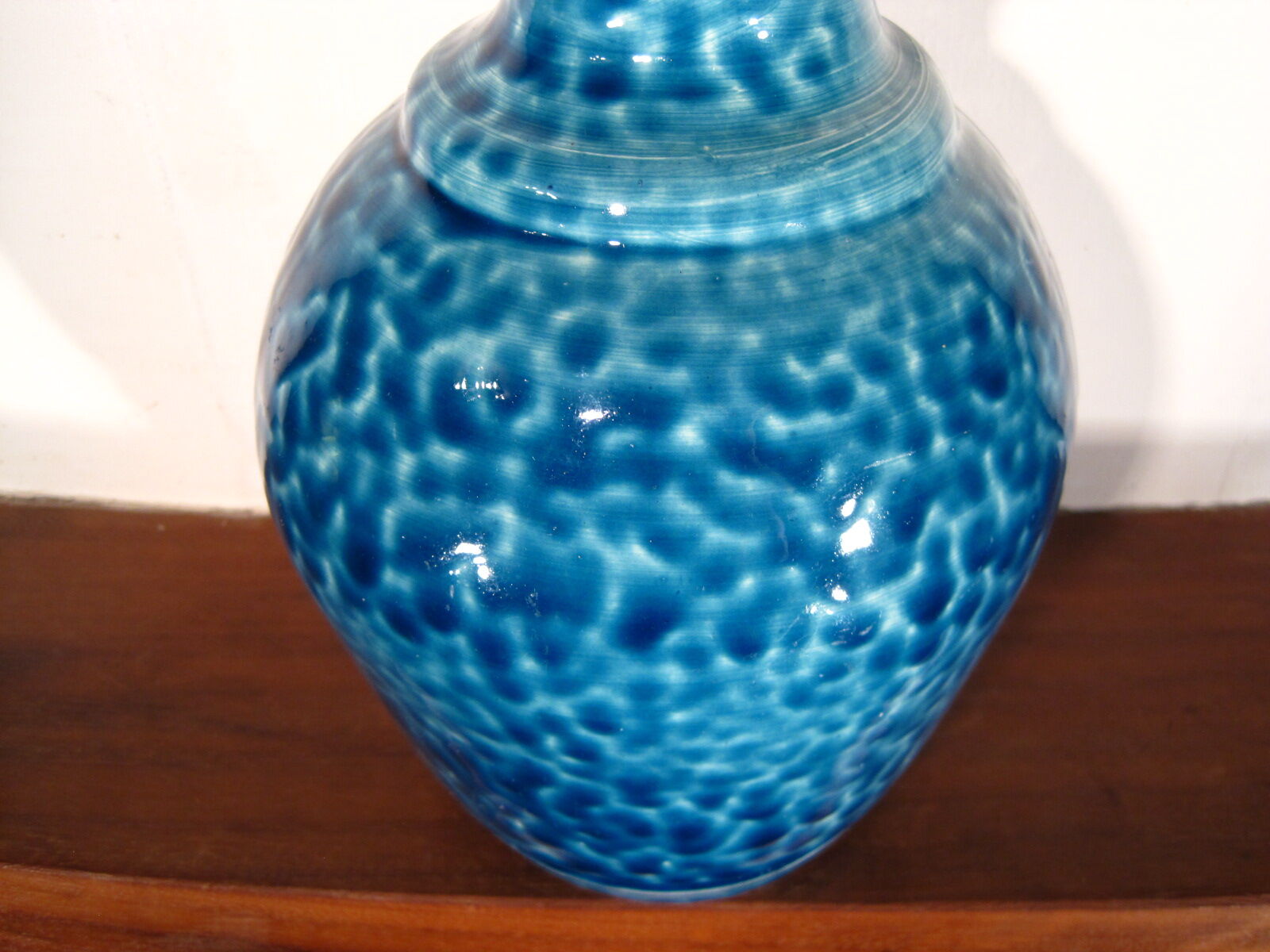 Vase signed blue modernist ceramic bottle bouhey 1973