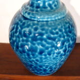 Vase signed blue modernist ceramic bottle bouhey 1973