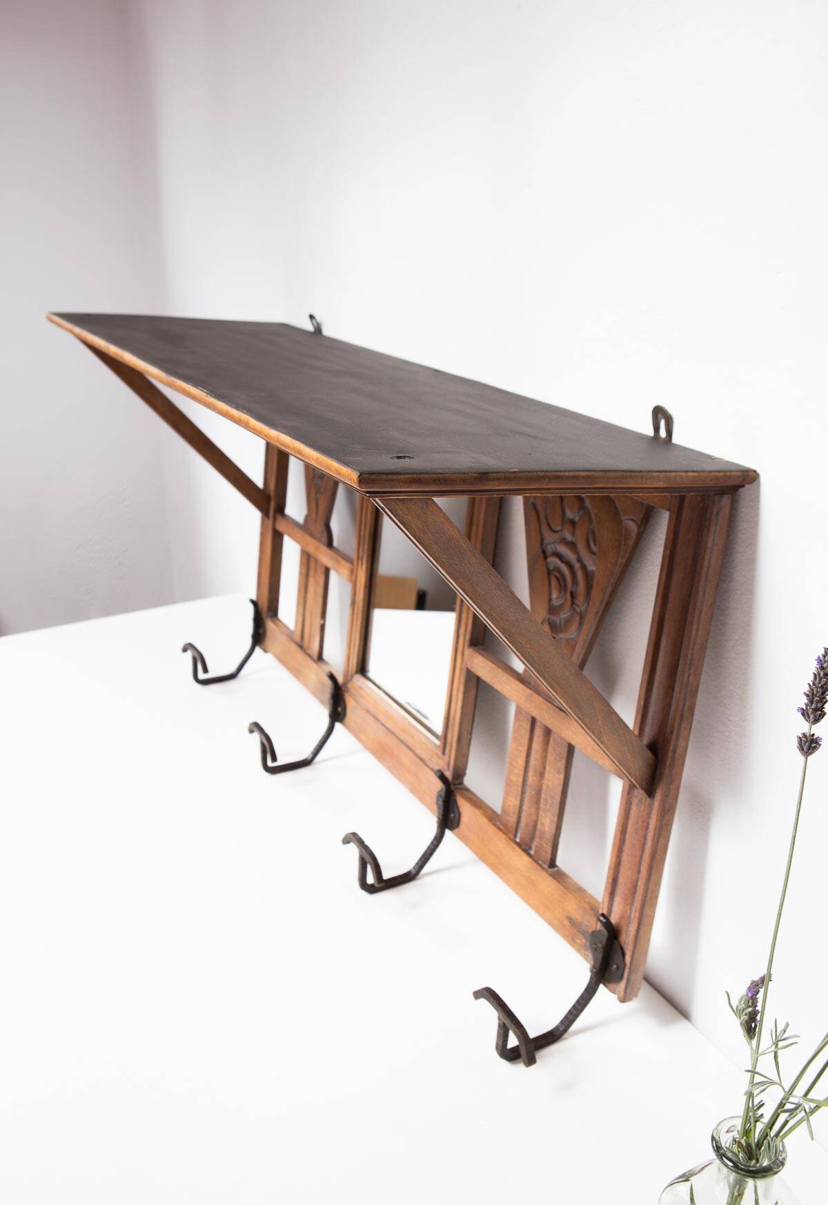 Antique French coat rack with mirror in art deco style circa 1930