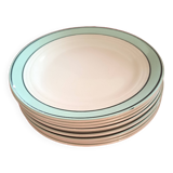 Lot de 10 assiettes St Amand. Modéle Amanda. Blanches entourage vert d' eau.2 lots.