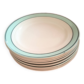 Set of 10 St Amand plates. Amanda model. White with a sea green border. 2 sets.