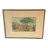Colored etching in original frame from Maison Bretonne