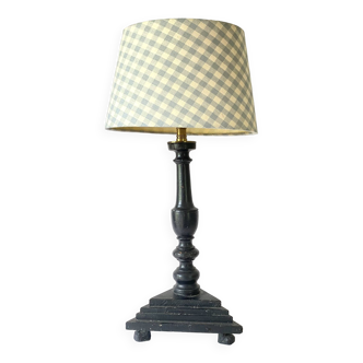 Gustavian style lamp, new 2 M fabric cable, gingham fabric lampshade