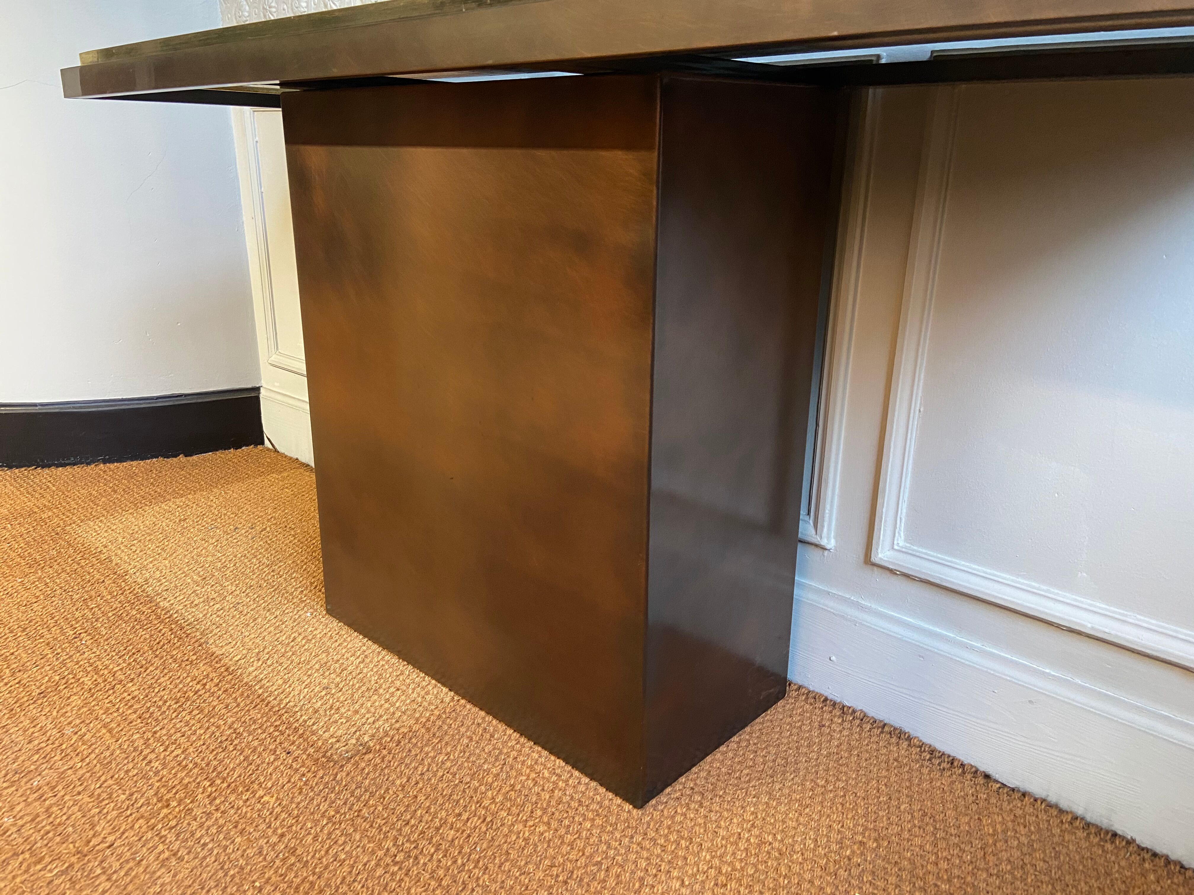 Belgo Chrom console, copper and travertine metal, Belgium, 1970