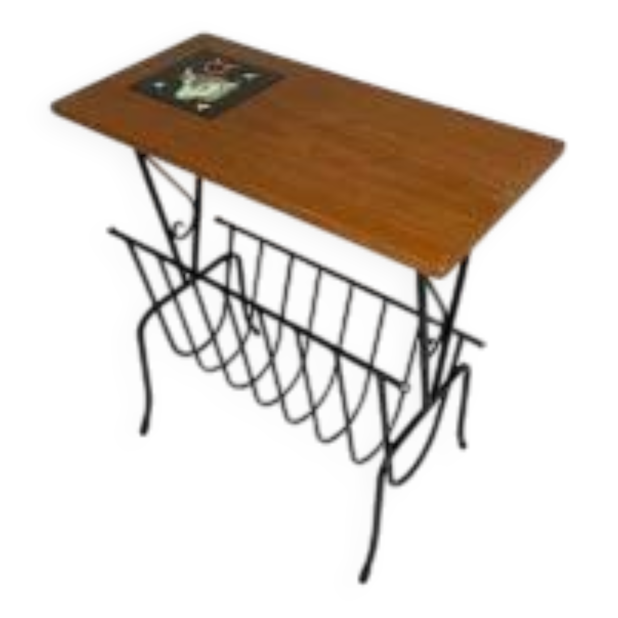 Vintage side table, magazine rack with Hemiksem tile, 1950s