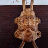 Wall coat rack 6 brass patères form mascarons