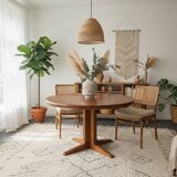 Extendable teak round table – vintage Scandinavian design – Ø120 cm + 2 extensions