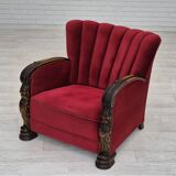 1950s, Danish armchair with footstool, furniture velour, ash wood.