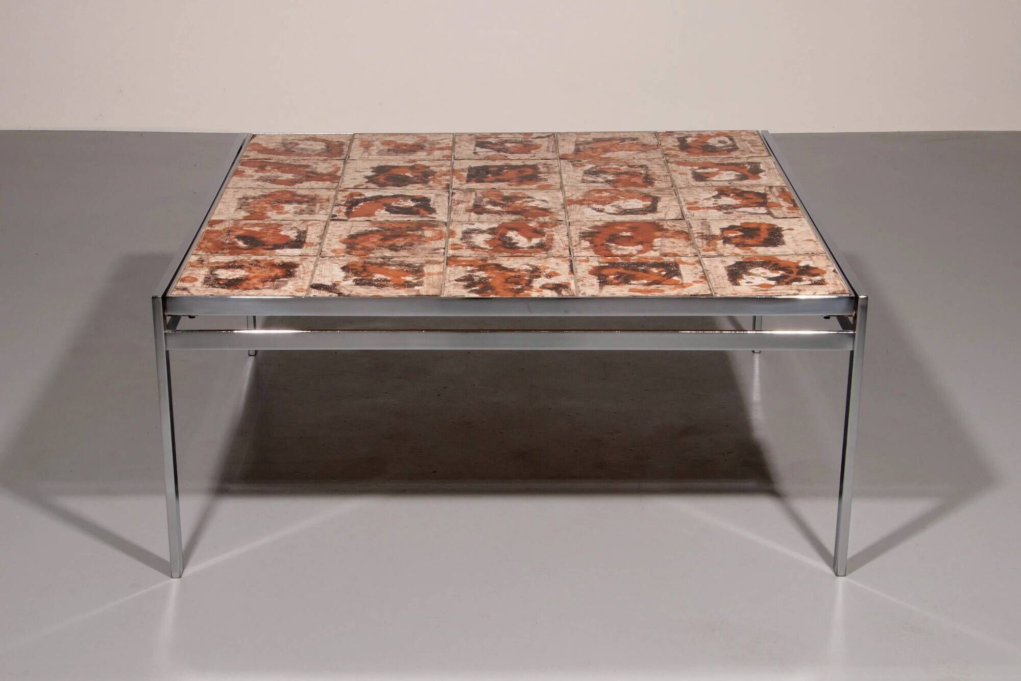 Coffee table in chrome-plated frame and ceramic tiles, Denmark, 1970s