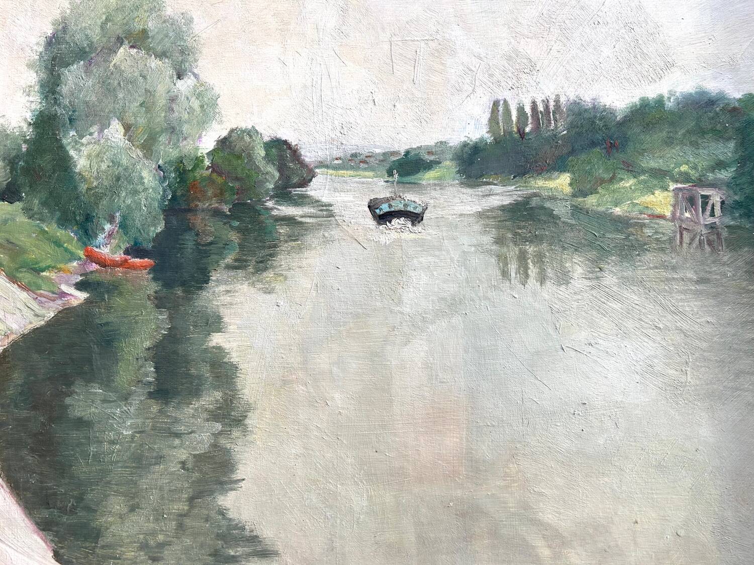 La Seine vers Marly de M. Tassart vers 1950. Huile sur panneau.