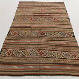 5x8 Faded Vintage Kilim Rug, Antique Home Decor, 154x244Cm