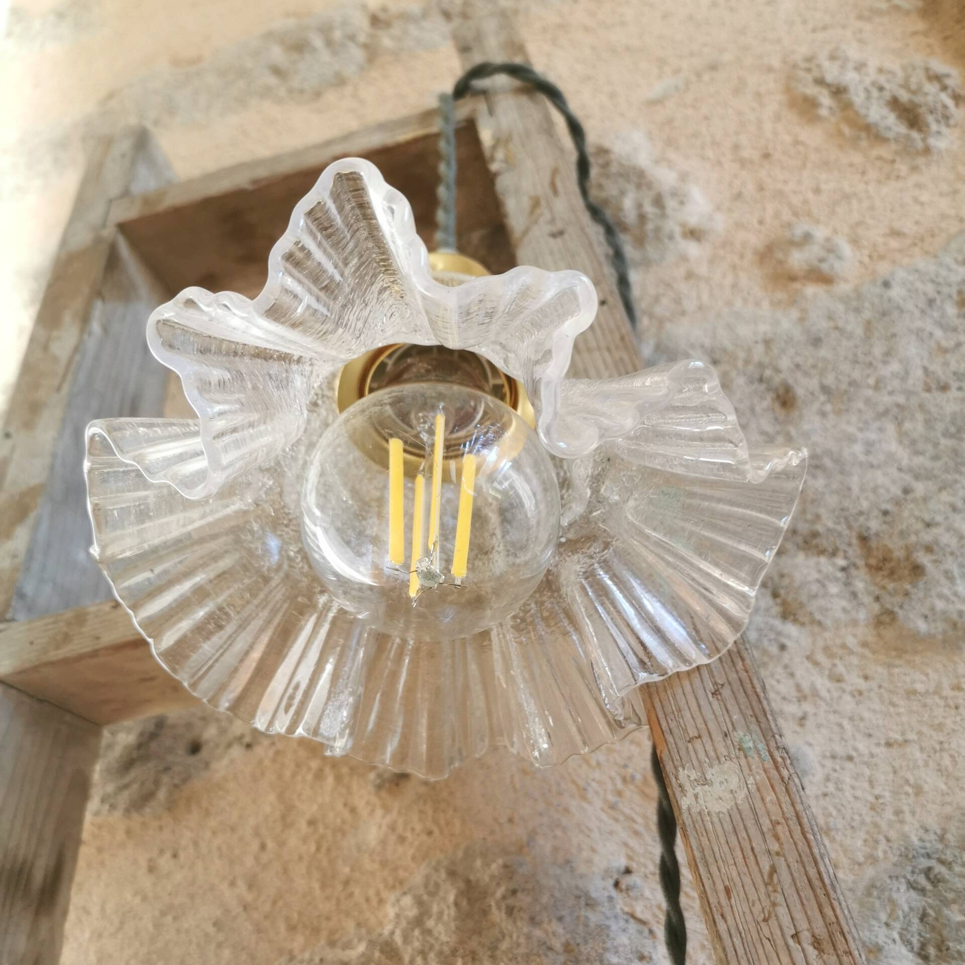 Lampe Baladeuse Globe mouchoir Art Déco, Câble Kaki