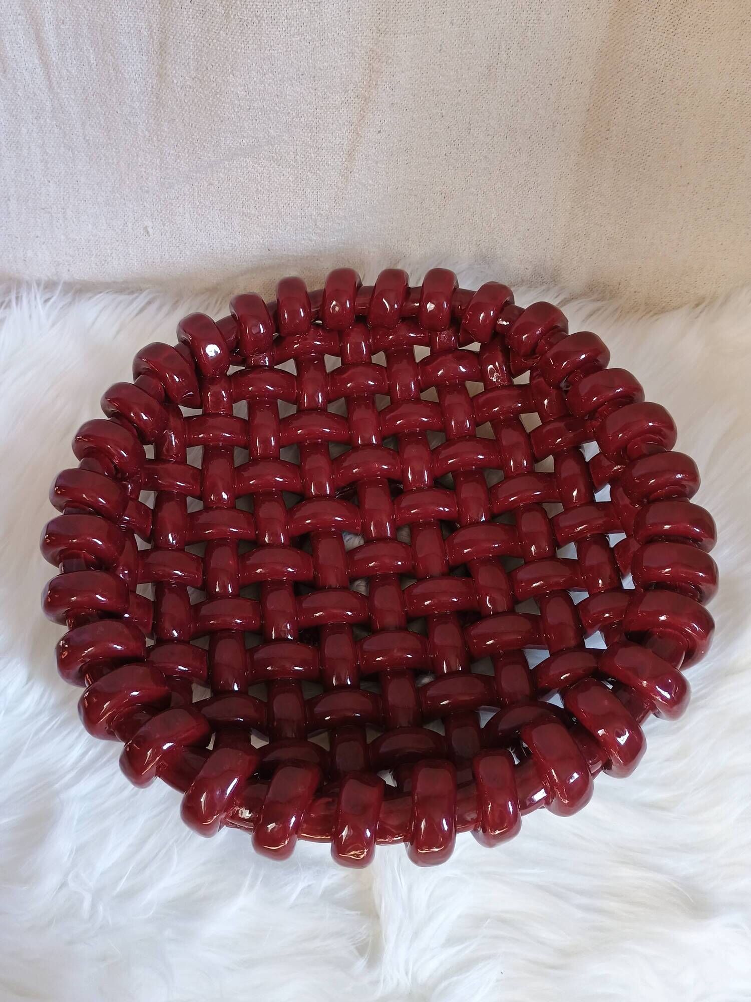 Corbeille à fruits tressée Jérôme Massier Vallauris bordeaux