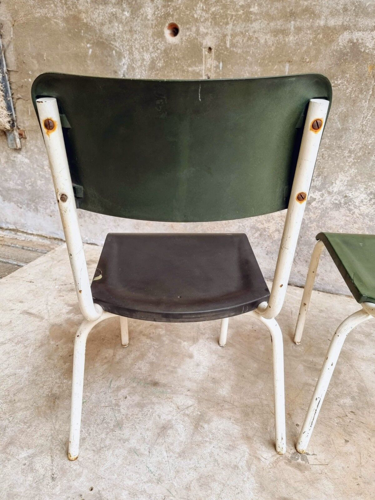 Set of vintage chairs stacking chairs green bakelite