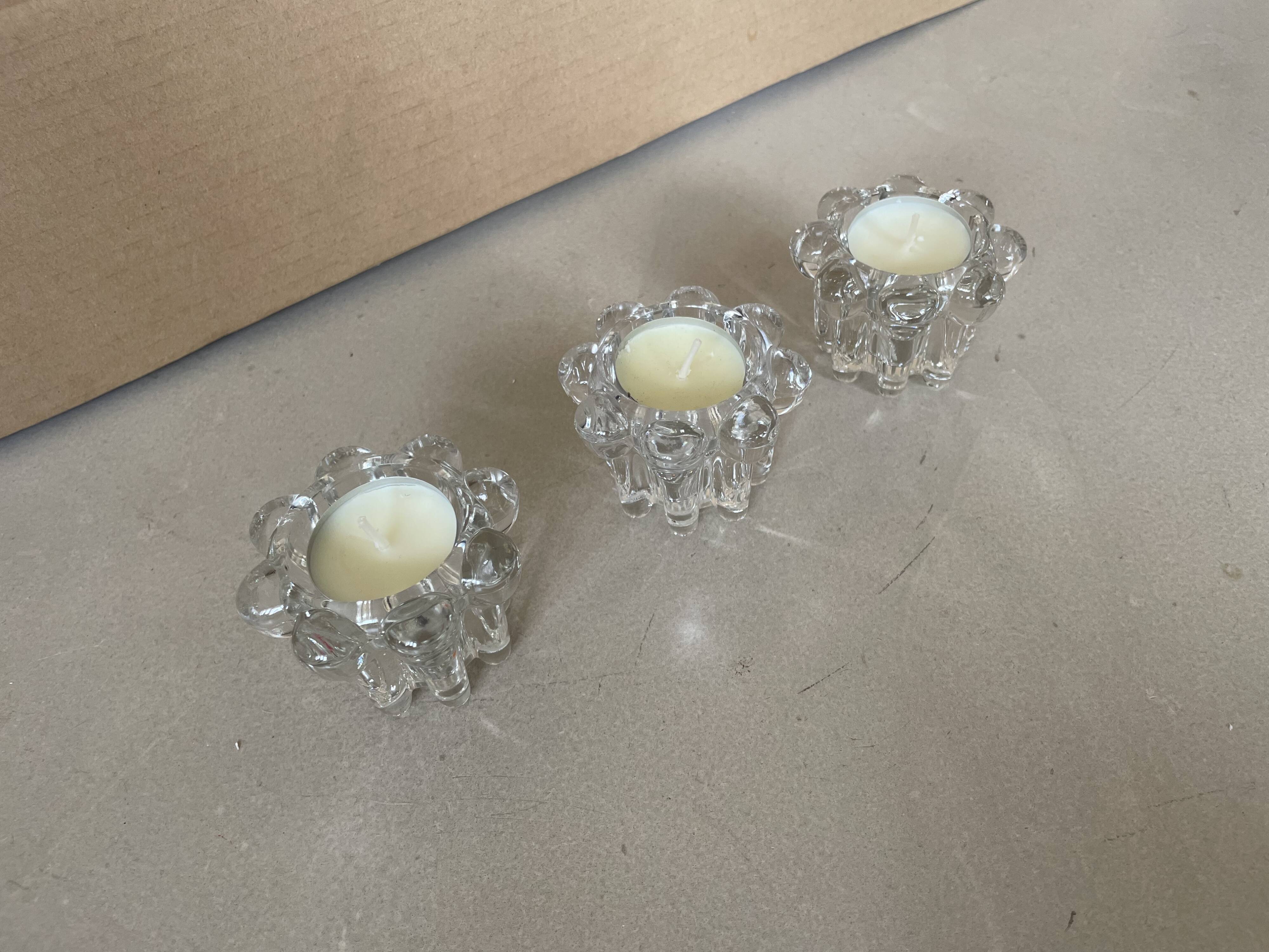 Set of 3 old glass candlesticks