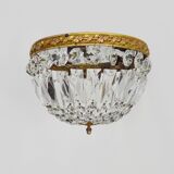 Old crown ceiling light with 3 lights, half basket with glass pendants.