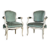 Paire De Fauteuils En Bois Laqué De Style Louis XV XIX Eme Siècle