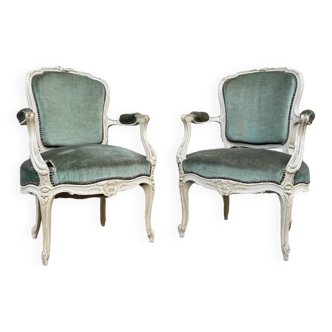 Pair Of Louis XV Style Lacquered Wood Armchairs XIX Eme Century