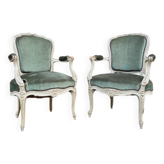 Paire De Fauteuils En Bois Laqué De Style Louis XV XIX Eme Siècle