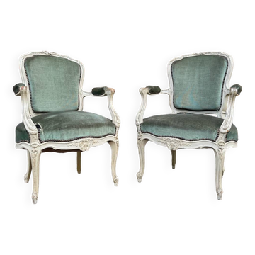 Paire De Fauteuils En Bois Laqué De Style Louis XV XIX Eme Siècle