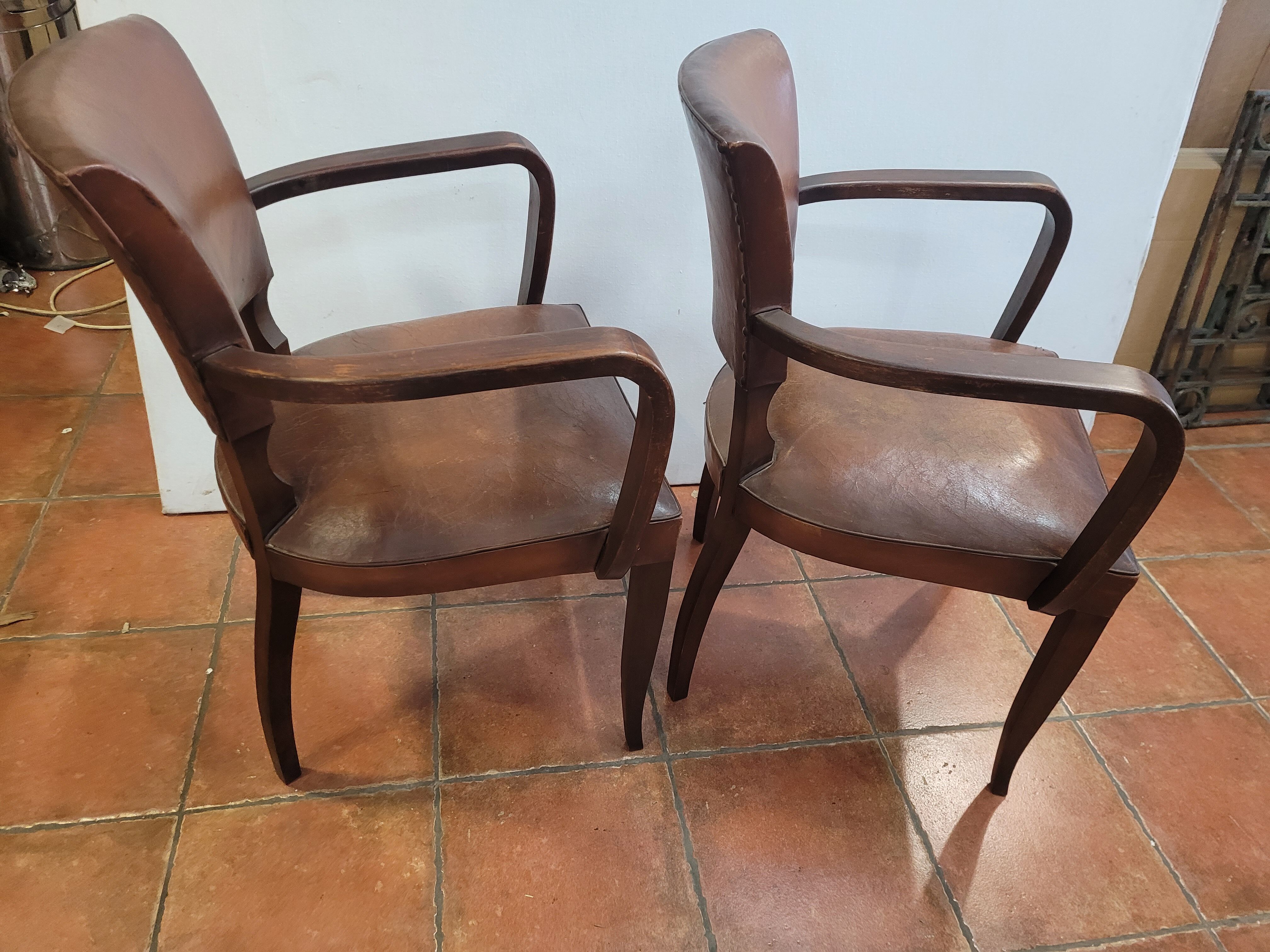Paire de fauteuils bridge ancien en cuir