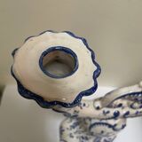 White-blue earthenware candlestick