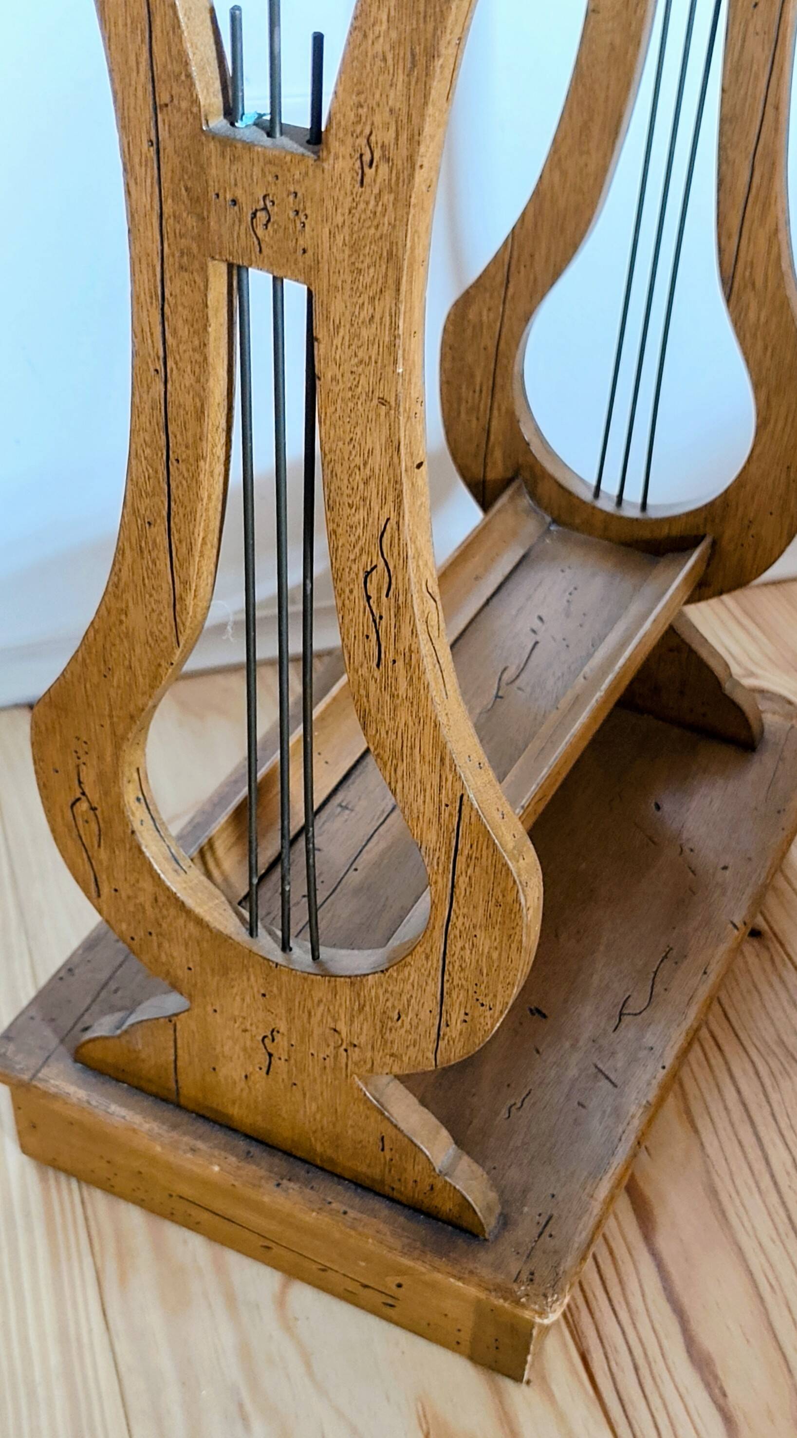 Lyre bedside table, cherry wood, 1960s.