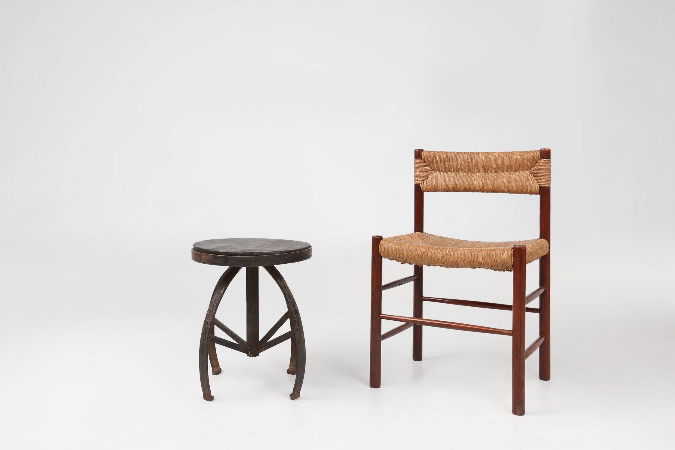 Industrial Black Metal Stool with Frame, France 1920s
