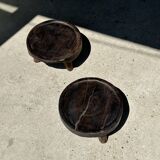 Small tripod stool low in dark brown upcycled teak