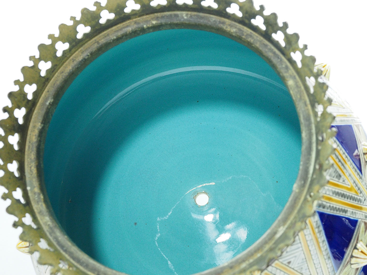 Antique Sarreguemines Majolica and bronze planter-19th century