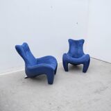 Pair of "balou" armchairs by jane worthington for leolux in leather, 1980