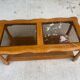 Vintage solid wood coffee table with glass and cane 100x50cm